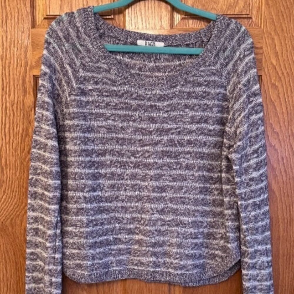 BB Dakota Women's Gray Striped Pullover Sweater Size L Long Sleeve Knit